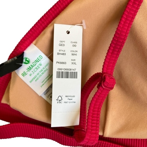 NWT J. Crew Ribbed Triangle Bikini Top Wild Hibiscus Pink Sz XXL - Picture 13 of 14